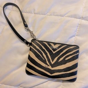 COACH Women’s Zebra Print Leather Clutch/Wristlet Bag